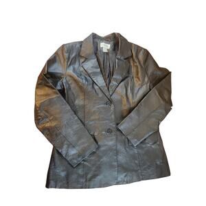 Chadwick's womens black leather jacket sz 14 lined 2 button closure